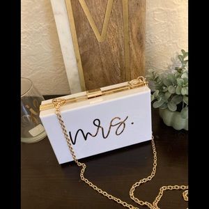 New Mrs Gold & White clutch